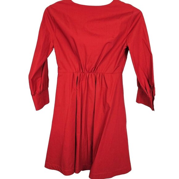 Weekend Max Mara Dress 0 Faiti Cherry Red Cotton A-Line Pockets Belt Zipper FLAW - Picture 2 of 16